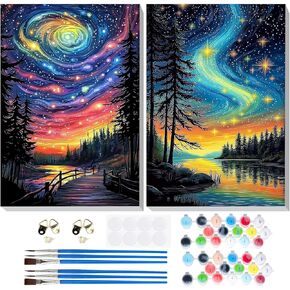 2 Pack Paint by Numbers Kits for Adults Beginners, Adults Paint by Number Kit Framed Canvas, Starry Night Painting Kits for Adults, Easy Painting by Numbers for Adults Art Crafts 8x12inch