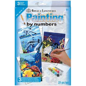 لوحة Royal & Langnickel من خلال أرقام جونيور صغيرة من 3 قطع فنية مجموعة ، Sea Life Set