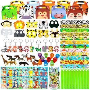140Pcs Jungle Safari Party Favors Set for Kids Birthday Gifts, Wild Animal Party Favors for Baby Shower Goodie Bag Stuffers Classroom Prizes Birthday Party Supplies