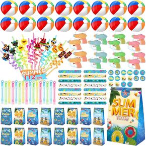Pool Party Favors ، 112 PCS Summer Party Favors for Kids ، ولوازم زخارف الحفلات ، بما في ذلك قش هاواي ، وكرات الشاطئ ، والمزيد من ألعاب الصيف للبركة للأطفال الذين تتراوح أعمارهم