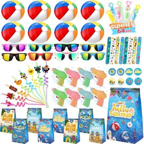 Pool Party Favors, 112 PCS Summer Party Favors For Kids, Pool Party Decorations Supplies Including Hawaiian Straws, Beach Balls, and More Pool Summer Toys for Kids Ages 4-8-12 in Saudi Arabia
