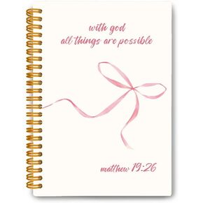 Pink Coquette Bow Bible Spiral Journaling Notebooks for Women Matthew 19:26 With God All Things are Possible Inspirational Pink Christian Spiral Scripture Journal Notebooks 80 Sheets 5.8x8.3