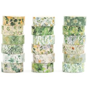 18 Rolls Blossom Washi Tape Set Floral Arts Adhesive Tapes Flowers Garden Decorative Masking Tape Sets for Craft, Kids, Scrapbook, DIY, Gift Wrapping (Blossom Festival)