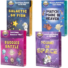 Celestial Buddies Card Game 4 Pack - Galactic Go Fish, Match Made In Heaven, Found in Space, and Buddies Battle | Space-Themed Fun Educational Fun for Kids | STEM Learning, Planets & Space Exploration