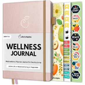 Life & Apples Wellness Journal and Pen Set - For Tracking Weight Loss Diet, Fitness, Self-Care - Achieve Your Health Goals