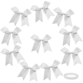 50 Pieces Satin Ribbon Bows, 8.5 CM Ribbon Bows with Adhesive Tape Cute Small Ribbon Bows for Gift Packing, Wedding Decoration, DIY Craft, Card Making, Party, Christmas (White)