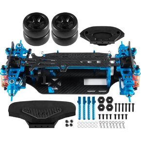 1/10 سبيكة RC Chassis TT01 TT01E طقم إطار مجموعة الألومنيوم وألياف الكربون محرك أقراص ألياف الكربون 1/10 TT01 TT01E RC Touring Car Chassis مجموعة الجسم مع عجلات ومكونات ترقية الذراع المتأرجحة القابلة للتعديل