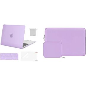 MOSISO Compatible with MacBook Air 13 inch Case 2018-2022 A2337 M1 A2179 A1932, Plastic Hard Shell&Neoprene Bag Cover with Small Case&Keyboard Cover&Screen Protector&Storage Bag, Light Purple