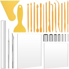 Polymer Clay Tools, 28PCS Acrylic Roller for Polymer Clay/ 14P Sculpting Kits/ 7P Shape Cutter/ 2P Sheets/ 2P Scarper/ 1P Needle Detail Shaping