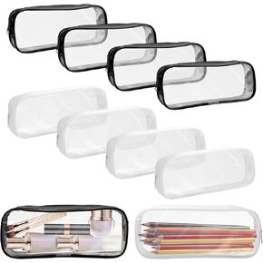 8pcs واضحة PVC Zipper Bag Bage Clear Pencil Bacted Clear Travel Ragy Bag Bag Bace Bag Bage Pouch Actmetic Pags الشفافة للقرطاسية المكتبية وتخزين السفر (أسود ، أبيض)