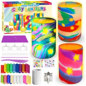 Make Your Own Clay Luminaries - Light-up DIY Clay Lanterns Making Kit Activity for Boys Girls and Teens Age 8 9 10 11 12 Year Old and up, Arts and Crafts Clay Lantern Toys for Kids Ages 8-12