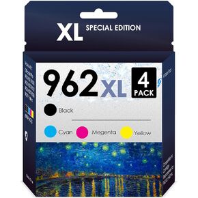 استبدال خرطوشة الحبر المتوافقة مع HP 962XL. يعمل مع OfficeJet Pro 9028 9029 9010 9015 9018 9025 9020 9012 9026 9027 Printers. 4 حزمة (أسود ، سماوي ، أرجواني ، أصفر)