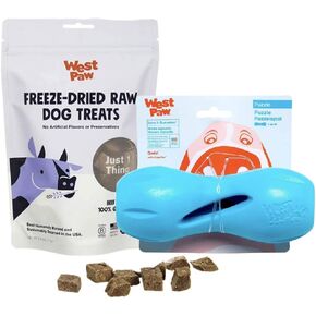 West Paw Beef الكبد الكبد تجميد الكلب المجفف و zogoflex qwizl الكلب اللغز علاج لعبة (كبيرة ، أكوا)