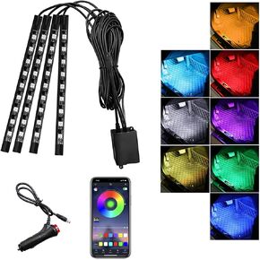Sylvil Car Led Interior Lights, RGB 48 LED Multicolor Auto Strip Light with Sound Active Function and APP Control, Under Dash Smart Lighting Kit with Charger, Car Accessories (USB)