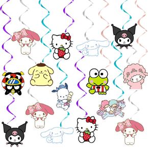 20Pcs Kawaii Cartoon Anime Hanging Swirls Colorful Kitty Melody Cinnamon Characters Paper Cutouts Ceiling Streamers Cute Birthday Party Celebration Decoration Supplies for Home Office School Classroom