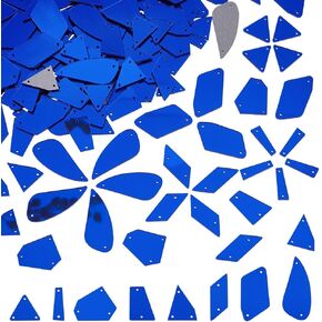 PH Pandahall 144pcs خياطة على أحجار الراين المرآة ، 8 أشكال غير منتظمة خياطة على المرايا الأكريلية الملونة البلاط الأزرق المرآة مرآة حبات فضفاضة للملابس السهرة لباس الملابس الزفاف هالوين
