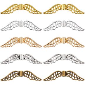 Sunnyclue 1 Box 100pcs 5 Colors Wing Wing Beads Angel Wings Bead Tibetan Style Filgree Spacer Beads Hollow Fairy Angel Wing Beads for Jewelry Making Beads Supplies Diy Crrafting Neckelets Bracelets