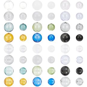 20 Pcs 2 Sizes Blown Glass Globe Beads, Mixed Color Hollow Glass Globe Half Drilled Clear Round Beads Round Empty Globe Beads for Jewelry DIY Wind Chime Making