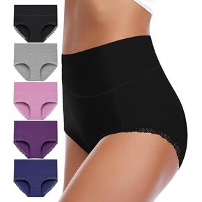 Envlon Women's Cotton Underwear,High Waist Full Coverage Briefs Soft Stretch Ladies Panties Underwear for Women Multipack