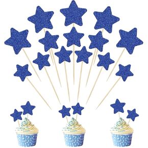 30 PCS Star Cupcake Toppers ، Scenced Size Glitter Starlet Cake Decorations لمختلف لوازم الديكور كعكة عيد ميلاد - الأزرق الداكن