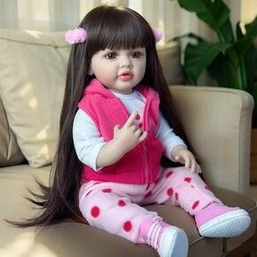 Reborn Baby Dolls Girl Full Body 22 Inch Realistic Soft Vinyl Body Todderl Baby Dolls with Long Hair Reborn Doll Toy