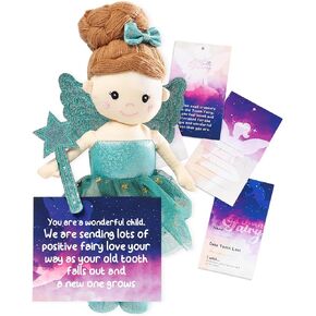 Betterline Tooth Fairy Doll مع 26 بطاقة نعمة ، دمية خيالية الأسنان مع حامل الأسنان والعصا السحرية ، التذوق في الأسنان المفقودة ، هدايا أسنان خيالية للفتاة والفتى