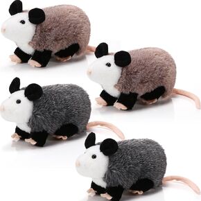 4 Pcs 8.66 Inch Opossum Stuffed Animal Realistic Plush Possum Brown Gray Cute Stuffed Opossum Toys Soft Cuddly Possum Plushies for Boys Girls Birthday Holiday Party Favor Presents