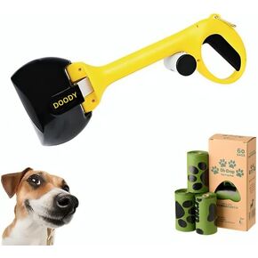 Dog Pooper Scooper with Bag Attachment, Yellow Black