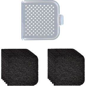 10Pcs Cat Litter Box Replacement Air Filters with 1Pcs Filter Compartment Door Cover,Carbon Odor Filter, Odor Absorbing Cotton Enclosed Stainless Steel Litter Box