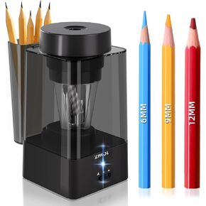 Zmol Full Automatic Pencil Sharpener,Electric Pencil Sharpener for Home with Built-in Pencil Holder，Rechargeable Battery, 5 Adjustable Settings for 6-12mm Jumbo Colored Pencils,Home/Classroom/Office