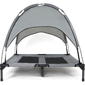 Elevated Dog Bed with Canopy for Medium Dogs, Waterproof & Breathable Dog Bed Cot with Removable Shade Tent for Camping, Beach, Backyard, Grey