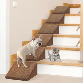 30D Dog Ramp لبدلات الدرج للقطط الصغيرة الكلاب ، خطوات الحيوانات الأليفة الدرج لسلالم الدرج مع القاع المضاد للانزلاق والوسادات ذاتية القسوة لإصلاح مناسبة للقطط الكلاب (6pcs ، بني)