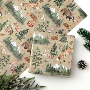 JarThenaAMCS 6 Sheets Woodland Animal Wrapping Paper -Not Roll- Vintage Gift Wrap Paper Folded Flat Art Paper for DIY Crafts Baby Shower Birthday, 27.6 x 39.4 Inch