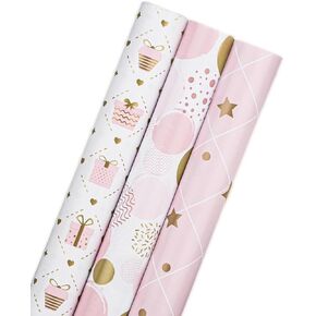 HomTop Gift Wrap Paper Rolls - 3 Rolls 17" x 120" Happy Birthday Wrapping Paper Kids Wrapping Paper Rolls Boys Girls Gift Wrap Paper Party Favor Happy Birthday Wrap (Dinosaur)
