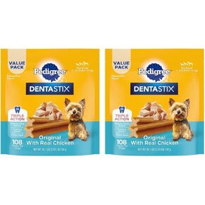 لعبة Dentastix Toy/Small Dog Dental تعالج عظام الأسنان النكهة الأصلية ، 1.68 رطل حزمة قيمة (108 علاج) (حزمة 2)