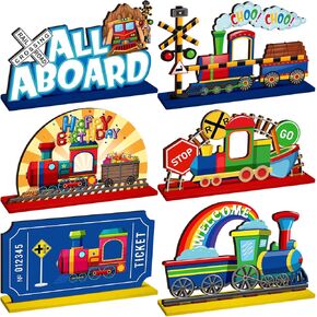 6 PCS Railroad Train Crossing موضوع مركزي الزخارف الحفلات السكك الحديدية القطار المركزية الديكور عيد ميلاد عبر خط السكة الحديد عبر طاولة دش الطفل Topper Photo Photo
