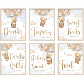 FYSUIMU 6 Sheets Bear Table Sign Brown Bear Balloon Baby Shower Table Centerpiece We Can Bearly Wait Tabletop Art Print for Birthday Party Decor Supplies, 8 x 10 Inch, Unframed