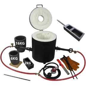16kg Propane Metal Melting Furnace with Double Crucibles and Ingot Molds, Double Burner Foundry Casting Furnace for Home Kiln, 2642℉ High Temperature Smelting Furnace for Melting Metals Copper Brass
