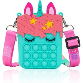 Civan Small Pop Purse,Unicorn Pop Purse for Girl Boy and Women Pop Bag with Unicorn Pop Toy,Shoulder Bag Fidget Toys Pop Fidget Backpack Toy for ADHD Anxiety School Backpack Silicone Bag Pop for Girls