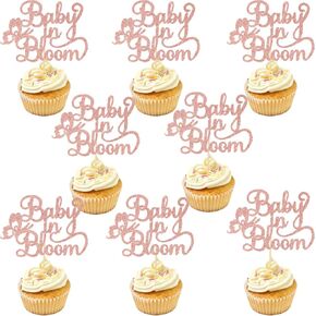 24pcs topper blooming cupcake ، القليل من الزهور البرية على الطريق ، زخارف زهرة الفراشة زهرة ديكور استحمام الطفل ، في بلوم ترحيب الحفلات الإمدادات الوردية