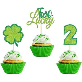 24 PCS Glitter Lucky Four Leaf Clover Cupcake Toppers ، Day St.Patrick's Shamrock Cake Toppers for St Patrick's Decorts (Trefoil A)
