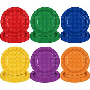 Pickmesh 60 PCS Build Block Pirth Paper Plate 9 Intainful Building Build Party Supplies for Baby Shower Party Decoration