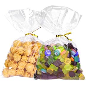 Wocuz Cellophane Bags Clear Cellophane Treat Bags with Metallic Twist Ties for Cookie Candy Bakery Popcorn Dessert Gift Giving Wraps (4x6 Inch, 100Pcs) in Saudi Arabia