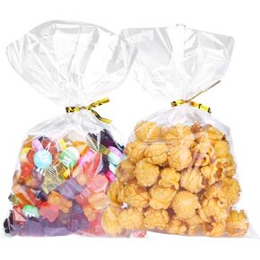 Wocuz Cellophane Bags Clear Cellophane Treat Bags with Metallic Twist Ties for Cookie Candy Bakery Popcorn Dessert Gift Giving Wraps (4x6 Inch, 100Pcs) in Saudi Arabia