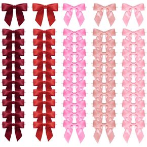 50 Pcs Red and Pink Twist Tie Bows for Treat Bags Satin Ribbon for Crafts Party Favors Wedding Baby Shower Decor