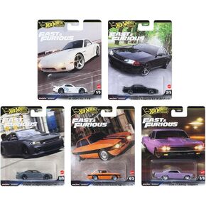 مجموعة Hot Wheels Fast & Furious Die-Cast Cars ، مجموعة 5 حزم ، Mazda RX-7 ، Nissan Skyline ، Dodge Charger ، Alfa Romeo ، Plymouth HNW-956K