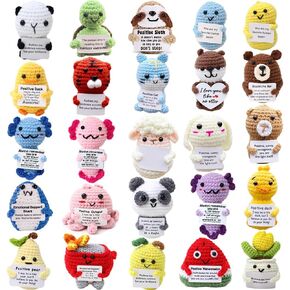 25PCS Emotional Support Crochet Bulk, Employee Appreciation Gifts, Positive Crochet Animals Multi Pack, Emotional Support Plush, Positive Potato, Emotional Support Pickle Gifts for Women