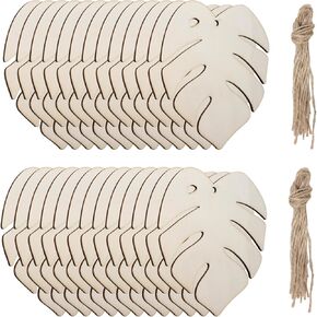 HONBAY 24PCS MONSTERA LEAF الحلي الخشبية معلقة غير مكتملة قطع خشبية فارغة غير مكتملة شرائح خشبية رقائق الخشب علامات هدية خشبية لزينة الحفلات المنزلية - مع خيوط