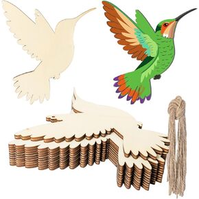 6pcs غير مكتملة الطائر الطنان الشكل الخشبي الخشب الخشبي معلق الخشب قطع شرائح خشبية فارغة علامات خشبية مع خيوط لعيد عيد الشكر عيد ميلاد العطلة الزفاف الديكور حديقة الحديقة