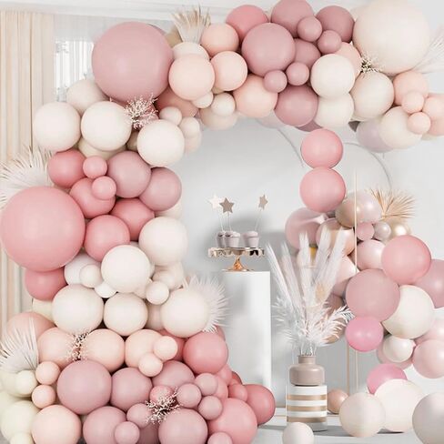 Boho Pink Balloon Arch Kit -134PCS Retro Blush Pastel Pink Balloons, Shatterproof & Easy Assembly for Baby Showers, Birthdays, Weddings, Girls' Party Decor in Saudi Arabia